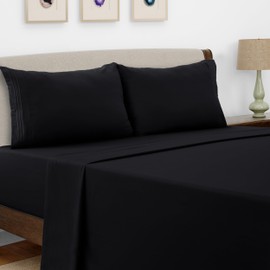 LUX Décor Twin XL Sheet Set - 4 PC Brushed Microfiber Bed Sheets 16 Inches Deep Pockets - Embroidered & Plain Pillowcases - Hotel Luxury Sheets Twin XL Size Bed Set - Oeko-TEX (Black)