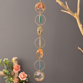 7 Chakra Crystals Hanger, Decorative Sun Catcher Pendant, Natural Gemstones, Wall Hanging, Ornament, Wall Hanging, Yoga Wall Art, Mandala Ornaments for Bedroom (Colourful 7 Rings)