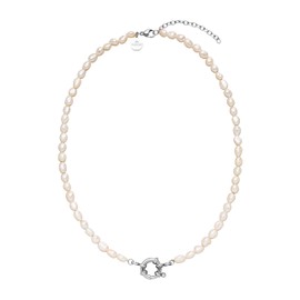 Purelei® Pearl Charm Necklace - Elegant Necklace with Freshwater Pearls and Charm Eyelet | Stainless Steel 18K Gold Plated, Silver, Rose Gold, Stainless Steel, Abalone