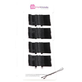 Mytoptrendz® - Small Kirby Pins Black 64 Pcs 5cm Hair Grips Metal Bobby Wavy Hair Pins For Women & Girls
