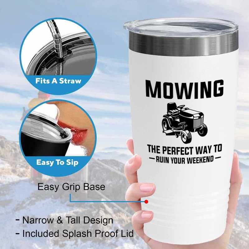 Lawn Mower White Edition Tumbler 20oz - Mowing the perfect