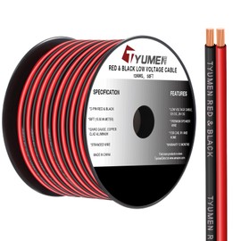 TYUMEN 12 Gauge Wire 50FT, 12 AWG Red Black Hookup Electrical Wire LED Strips Extension Cord 12V/24V DC Cable, 12AWG 2 Conductors Flexible Wire for in-Home, Autos, Schools use