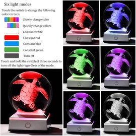 Movdyka 3D Crystal Ball Sea Turtle Figurine - Turtle Gifts for Lovers, Home Decor, Night Light, Birthday & Wedding Gifts