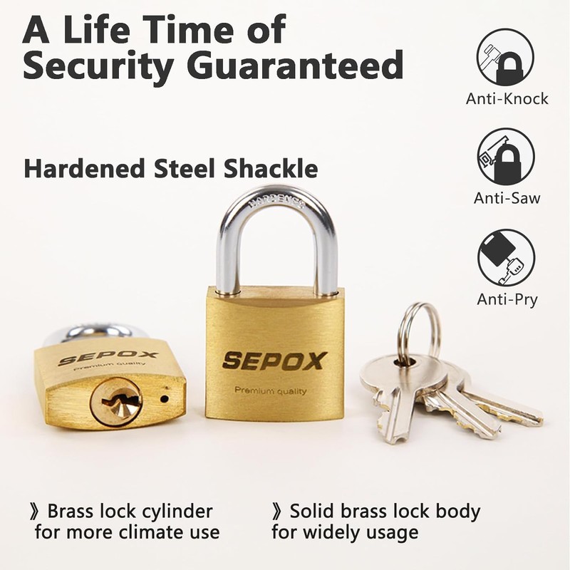 SEPOX® 3Pcs Pack Heavy-Duty Solid Brass Padlocks with Same Keys