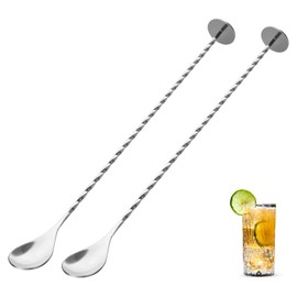2Pcs Standard Mixing Spoons flat bottom design 12-inch 30cm Cocktail Mixing Stirrers Bartender Kits Bar Tools Drink Stirrer Bar Spoons Stirring Spoon for Layering Blending (2)