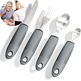 4-Piece Adaptive Utensils, Parkinson Cutlery Right-Handed Easy Grip Cutlery Set, Ergonomic Senior Cutlery for Disabled People Parkinson's Patients Elderly Arthritis