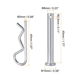 sourcing map 2x40mm Carbon Steel R Shaped Spring Cotter Clips Pins with 6x45mm Zinc Plated Single Hole Clevis Pins, Silver Tone, Pack of 40