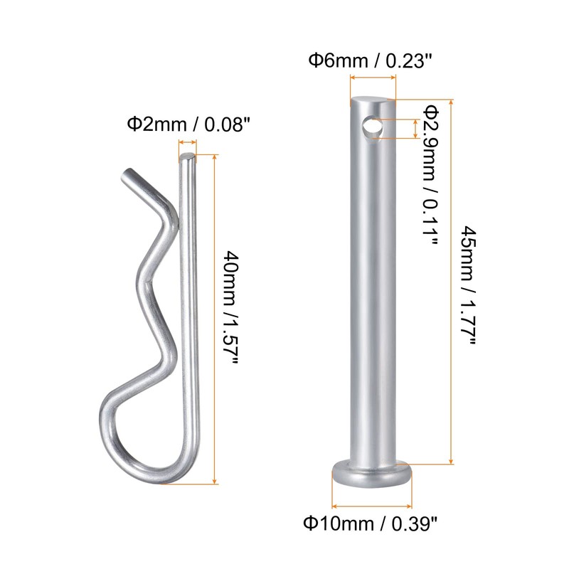 sourcing map 2x40mm Carbon Steel R Shaped Spring Cotter Clips