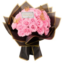 Pink Glitter Roses Bouquet, 30 Pcs DIY Fake Flowers Bouquet, Everlasting Shiny Artificial Rose Bouquet for Valentine's Day, Anniversary, Engagement, Wedding