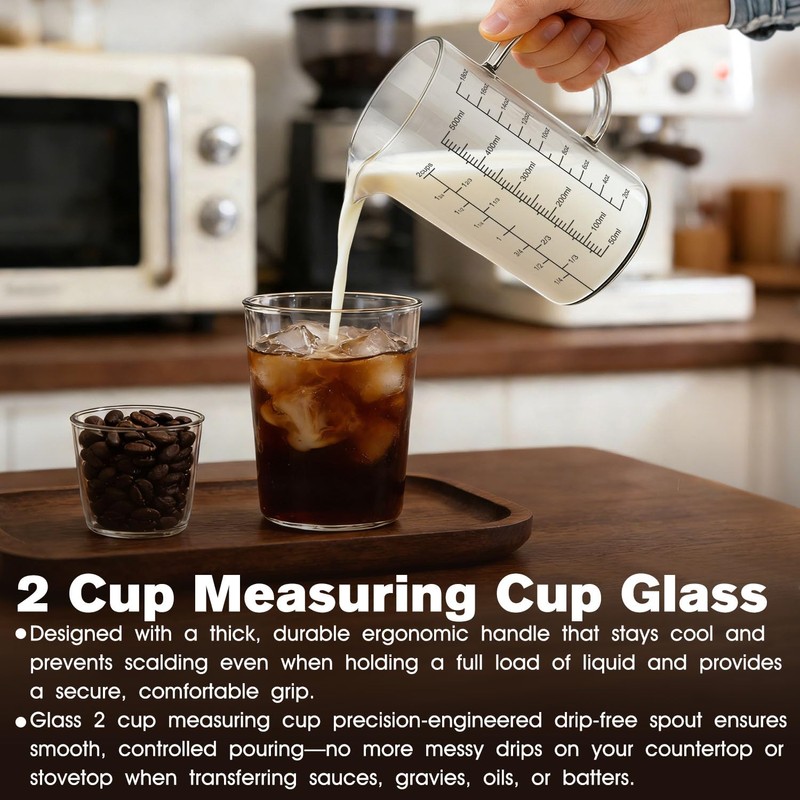 BZTT 18OZ Glass Measuring Cup with Insulated Handle V-Shaped Spout