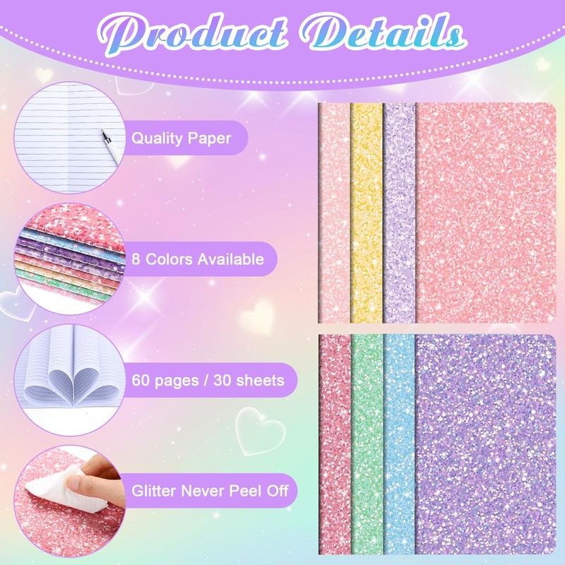 Yexiya 24 Pack Glitter Notebooks Bulk 8.3x5.5 Inch Glitter Lined
