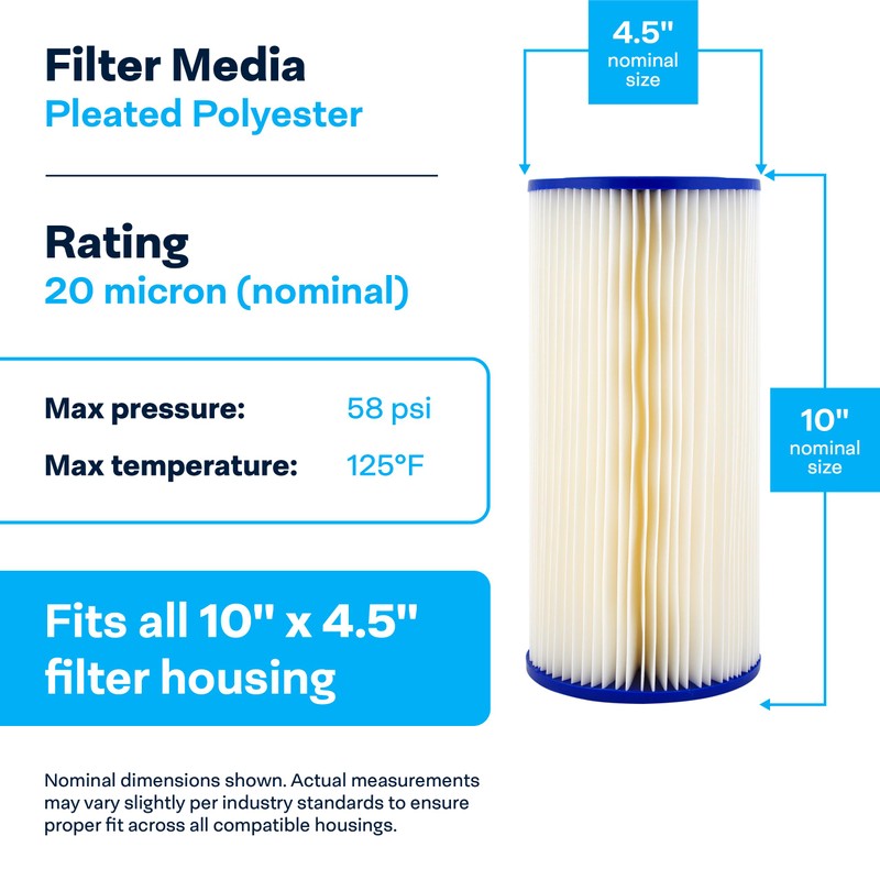 SpiroPure SP-R20-BB 10x4.5 20 Micron Pleated Polyester Sediment Water Filter