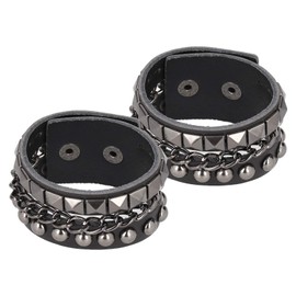 2 Pulseras Vintage de Piel Sintética con Remaches para Motocicleta, Estilo Punk, Aspecto Elegante, Pulsera Vintage Punk, Pulsera Punk de Piel Sintética con Remaches Multicapa