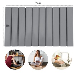 Stone Dish Drying Mat for Kitchen Counter, Collapsible Diatomaceous Earth Stone Dish Drying Mat, Quick Dry Strong Absorbent Stone Drying Mat for Kitchen (grey, 24'' (L)x 16''(W))