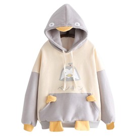 CRB Fashion Cosplay Anime Bunny Emo Girls Cat Bear Ears Emo Bear Top Shirt Pullover Sweater Hoodie (Gray Penguin)