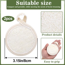 Pndeyo 2pcs Natural Loofah Face Scrubber for Women & Men, Round Exfoliating Facial Scrub Pads, Biodegradable Body Wash Loofah Pad for Removes Sweat Dead Skin Oil