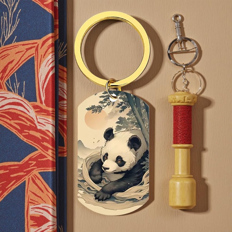 XIOUDO Ukiyo-e Panda Keychain | Japanese Nature Design, Healing Accessory,