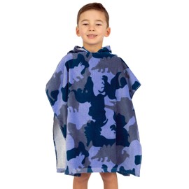 Harry Bear Dino Kinder Poncho Jungen, Dinosaurier Kapuzenhandtuch Kinder Poncho, Baumwolle Badeponcho Und Strandtuch, Einheitsgröße, Towel Blau