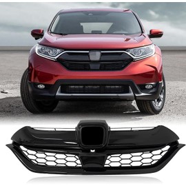 YLT AUTO Front Bumper Cover Grille Cover Replacement Kit Gloss Black Shield Honeycomb Air Intake for 2017 2018 2019 Honda CR-V CRV