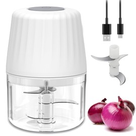 Mini Garlic Chopper, 250ml Small Food Processor Cordless 1 Cup, Battery USB-C Rechargeable Electric Food Chopper Wireless, Portable Garlic Grinder Masher,Veggie Meat Blender Mincer Kitchen Mixer,White
