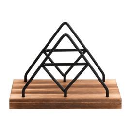 Pack of 1 Napkin Holder, Black Triangular Design Napkin Stand with Wooden Base, Fashion Napkin Holder, Metal Napkin Dispenser, for Table Decoration in Restaurant, Cafe, Hotel or Kitchen