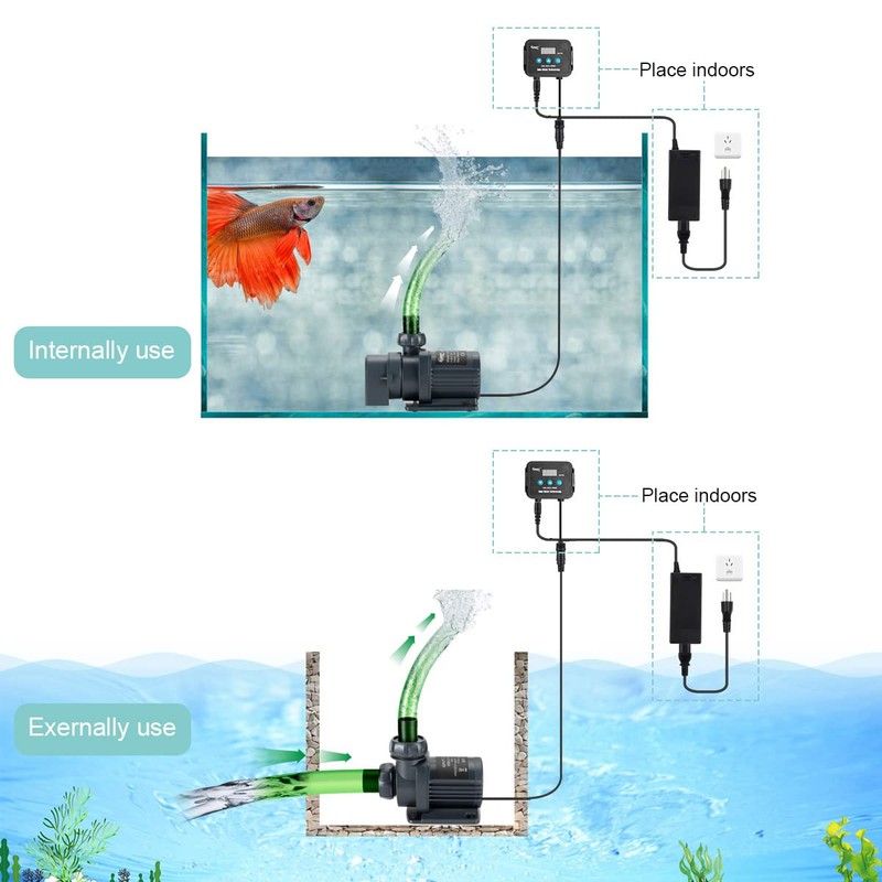 hygger 800GPH Quiet Submersible and External 24V Water Pump, with