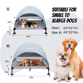KINGROCK Elevated Dog Bed Outdoor with Canopy, Portable Raised Dog Bed with Stable Anti-Slip Feet, Raised Pet Beds, Wider Shade Pet Bed Cot for Large Dogs Camping, Indoor & Outdoor Use
