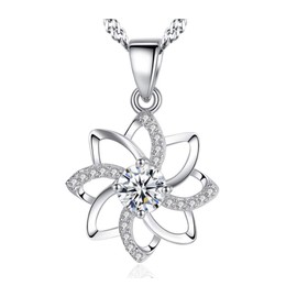 Sunnyshopday 925 Sterling Silver,Diamond Love and Flower Pendant.18 inches,Prince of Wales Chain,Diamond Cut Twist Curb Necklace Chain Women Girls Jewelery Box (Silver001) (1.Diamond Flower 001)