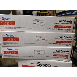Sysco Classic  Aluminum Silver 12 x10.75 Foil Sheet, 600 Count Total. 3 Boxes 200 Per Box
