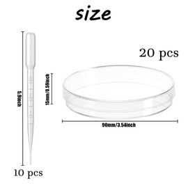 YINZZTR Plastic Petri Dish, Laboratory Cell Tissue Petri Dishes, Transparent Sterile Petri Dishes, for Cultivation and Observation of Microbes, with 3 ml Transfer Pipettes, Pack of 20, 90 mm