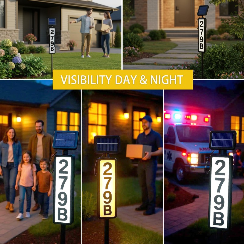 Hvatry Solar Address Sign, Waterproof House Numbers for Outside Light