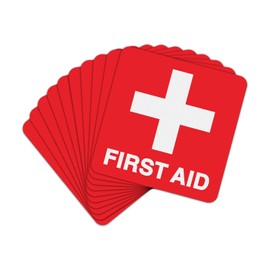 T&R First Aid Stickers, First Aid with Cross Symbol - 10 Pack - 5 x 5 Inches Reflective Label, UV resistant, waterproof, fade and scratch resistant, suitable for indoor and outdoor