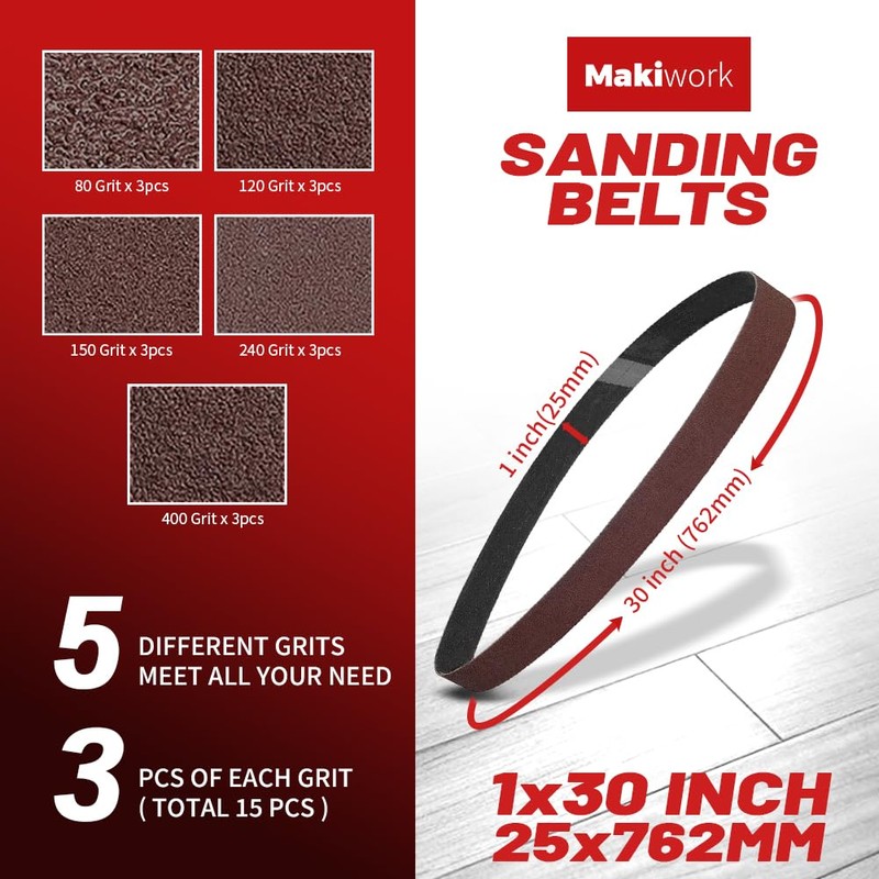25 x 762 mm Sanding Belts Set - 15-Pack with