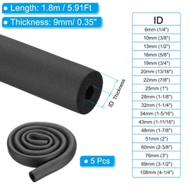 PATIKIL 7/8"(22mm) ID x 6Ft Pipe Insulation Foam Tube, 5Pcs Pipe Cover Wrap Roll Bar Padding Tubing for Handle Grip HVAC Outdoor Air Conditioner Units, Black