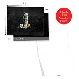10 Assorted Note Cards with Envelopes 4 x 5.12 inch, J Chalk and Roses' Blank Greeting Cards, Letter J Stationery Set for Weddings, Baby Showers, Birthdays - NobleWorks M3794OCB-B1x10