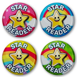 Star Reader Reward Button Badges (Pack of 20 Classroom Pin Badges for School Teacher - 38mm)