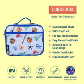 Wildkin Kids Insulated Lunch Box Bag for Boys & Girls, Reusable Kids Lunch Box is Perfect for Early Elementary Daycare School Travel, Ideal for Hot or Cold Snacks & Bento Boxes (Game On)