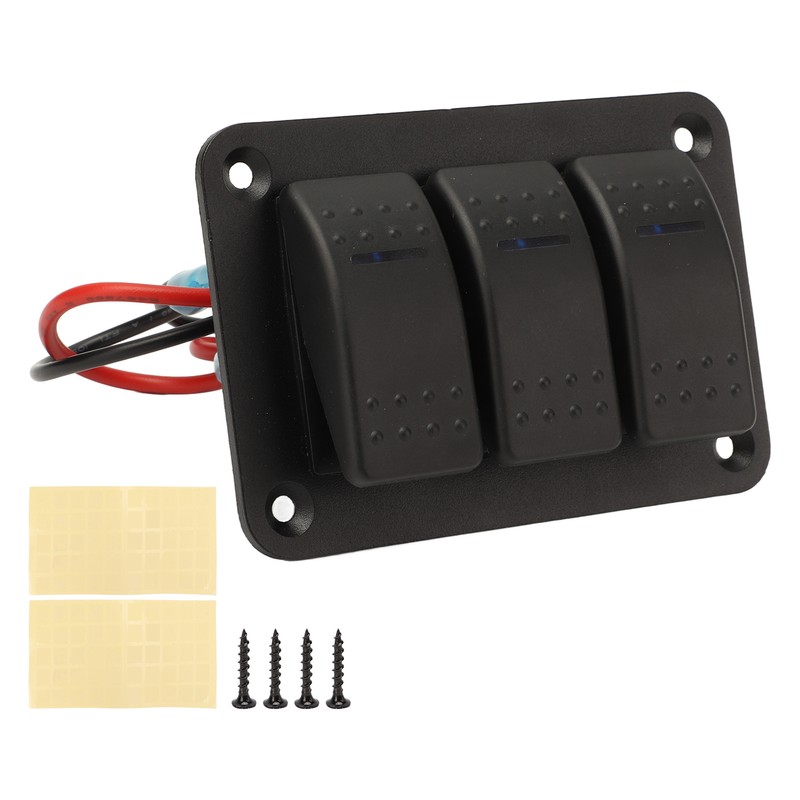 3 Gang Rocker Switch Panel IP65 Waterproof DC12‑24V Blue Light