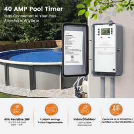 Suraielec Pool Timer, 7-Day 24-Hour Digital Pool Pump Timer, 40 AMP Heavy Duty, 120/240/277 VAC, Outdoor Metal Casing, Electric Switch Box for Swimming Pump, Hot Water Heater, Spa, Lights