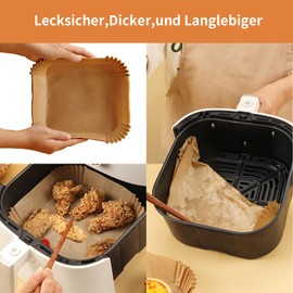 WLIAGYE Pack of 100 Baking Paper for Hot Air Fryer with Double Chamber, BPA-Free, 20-25 cm, Rectangular Airfryer Paper Liner, Compatible with Other Dual Zone Hot Air Fryers