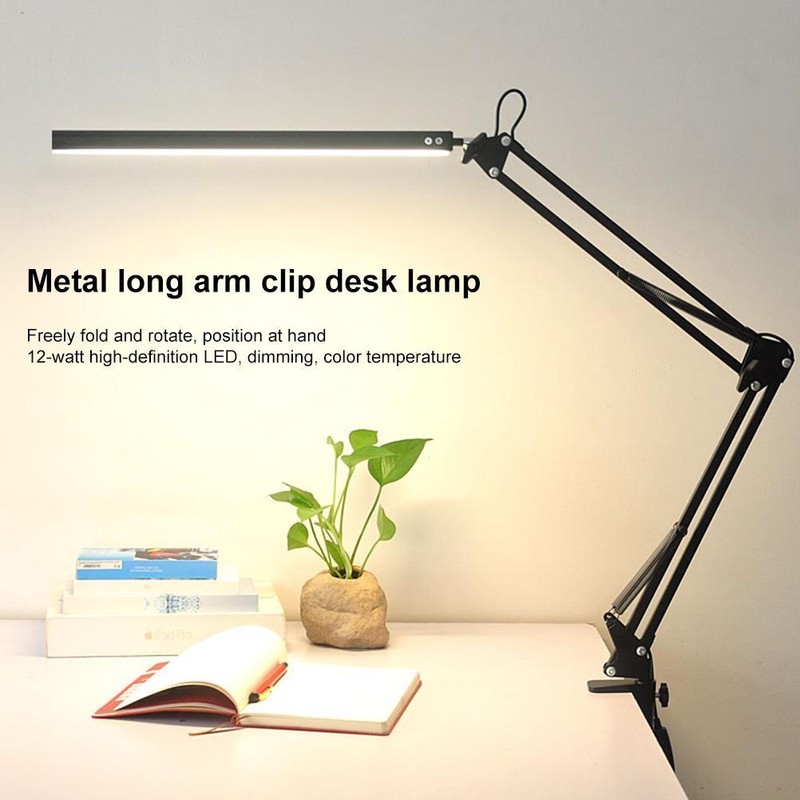 Adjustable LED Desk Lamp Reading Light with Clamp Metal Swing