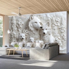 FENDROM 3D Printed White Wolf Family Tapestry,Embossed Wolfs Winter Wall Hanging,Fantasy Wild Animals Tapestries Backdrop for Bedroom Living Room Dorm Decor Gift Ideas