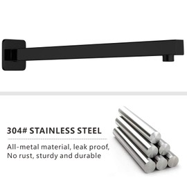 Voolan 20" Square Shower Arm with Flange and Teflon Tape, Extension Shower Head Arm for Bathroom Fixed Shower Head, Solid Stainless Steel, Wall Mounted (Matte Black)