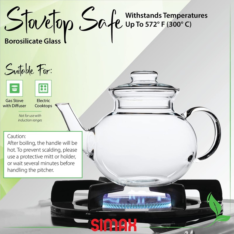 Simax Glassware 33 Ounce Glass Teapot | With Spout, Microwave
