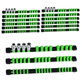 EGOFIX Socket Organizer Set 15PCS ABS Socket Holder Kit, 1/4-Inch x 80 Clips, 3/8-Inch x 75 Clips, 1/2-Inch x 60 Clips Socket Set Organizer, Drive Socket Tray, Socket Holders Clip Socket Rail, Green