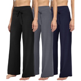 3 Pack Women Lounge Pants - Wide Leg Yoga Pants High Waisted Comfy Plaid Casual Loose Pajama Bottoms