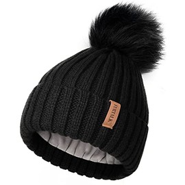 FURTALK Womens Knitted Winter Pom Beanie Hat Faux Fur Pom Pom Bobble Hat Beanie for Girls