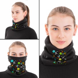 NuanSumm Unisex Fleece Neck Warmer Gaiter Face Scarf Fleece Scarf Windproof Scarves for Men kids Mask (astronaut)