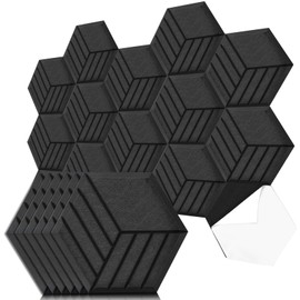 Art3dwallpanels Self Adhesive 20 Pack Acoustic Panels, 14" X 12" X 0.4" Soundproof Wall Panels, High Density Sound Absorbing Panels Hexagon Beveled Edge Sound Dampening Panels, Studio Treatment Tiles