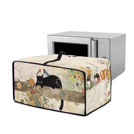 Garucesta Toaster Oven Cover Dustproof Protective Countertop Convection Oven Cover with Side Pockets for Kitchen Decorations, L, 18.5 x 22.5 x 13 Inches, Black Cat Morning Glory Flower Beige